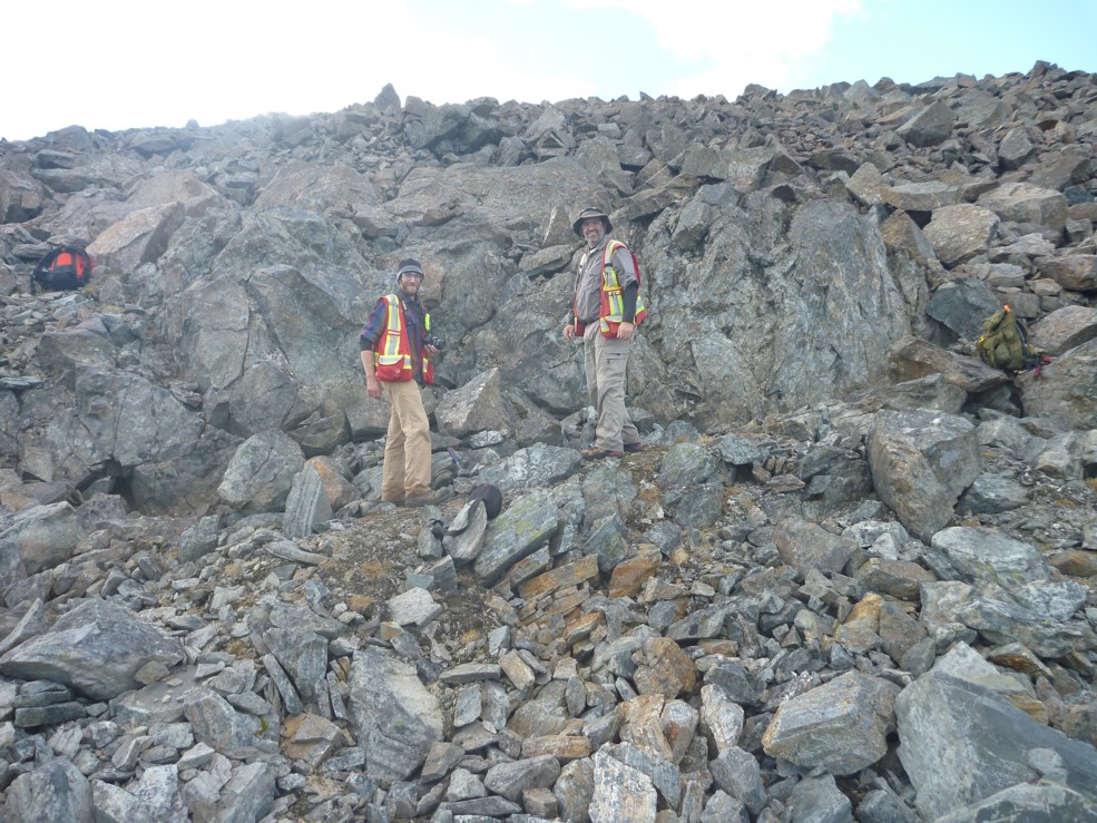 Dylan McKevitt (L) and Michel Houlé (R) in the field in the Cape Smith Belt, Nunavik  (photo by M Lesher)